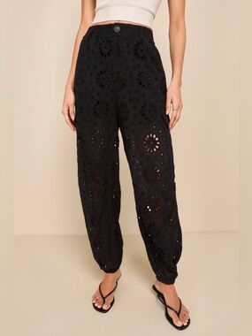 Taelynn Boutique Eyelet Cargo Joggers in Black